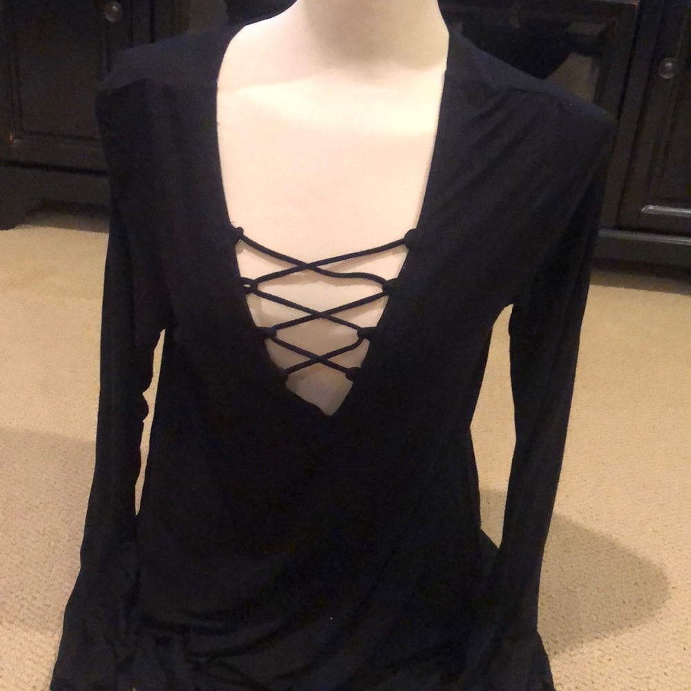 Deep V Laced Long Sleeve Dress